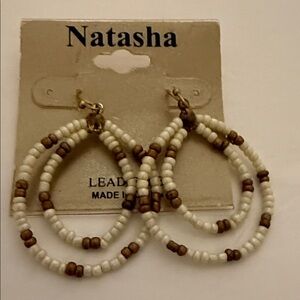 Natasha Couture Cream and Brown Beaded Earrings